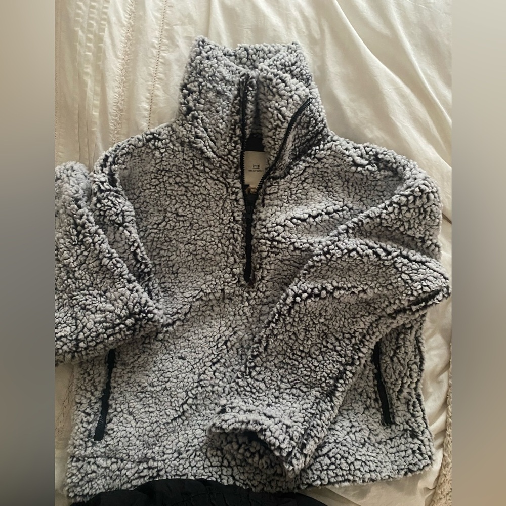 Thread & Supply Black and White Sherpa Turtleneck Sweater